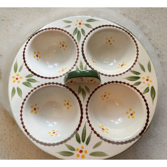 Temptations Green Old World Divided Condiment Nut Party Serving Dish - Picture 2 of 12